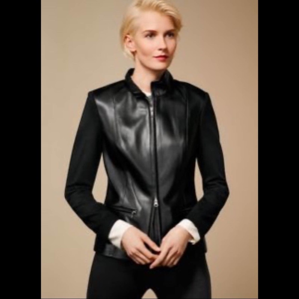 Talbots Black Leather-Front Motorcycle Jacket 2